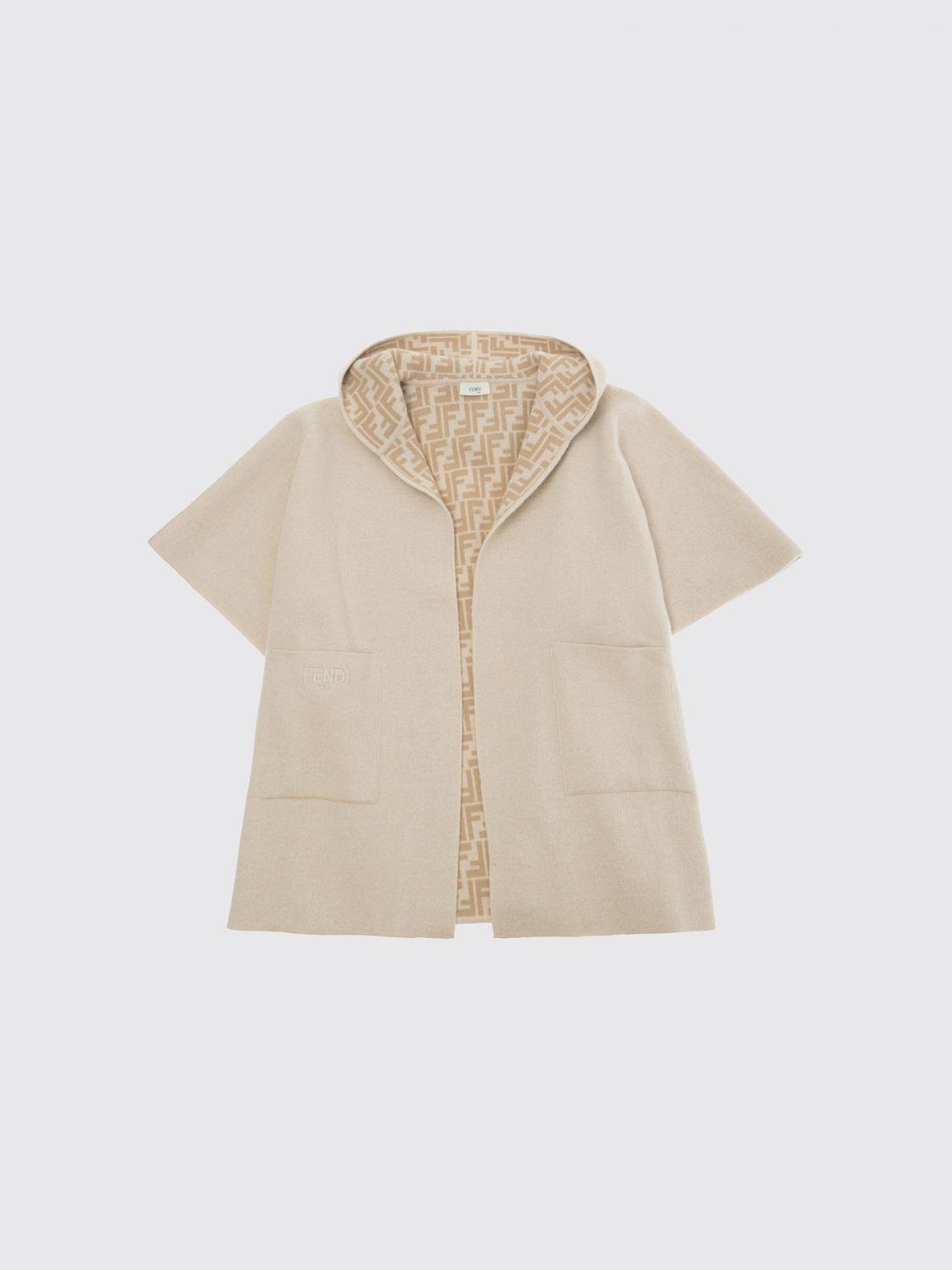 Reversible Wool and Cashmere Hooded Cape for Kids with FF Logo
