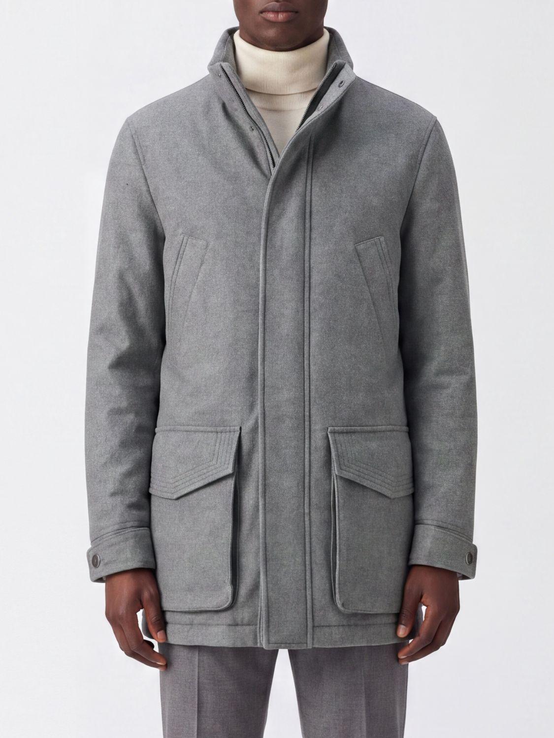Single-Breasted Short Coat in 100% Cashmere with High Collar