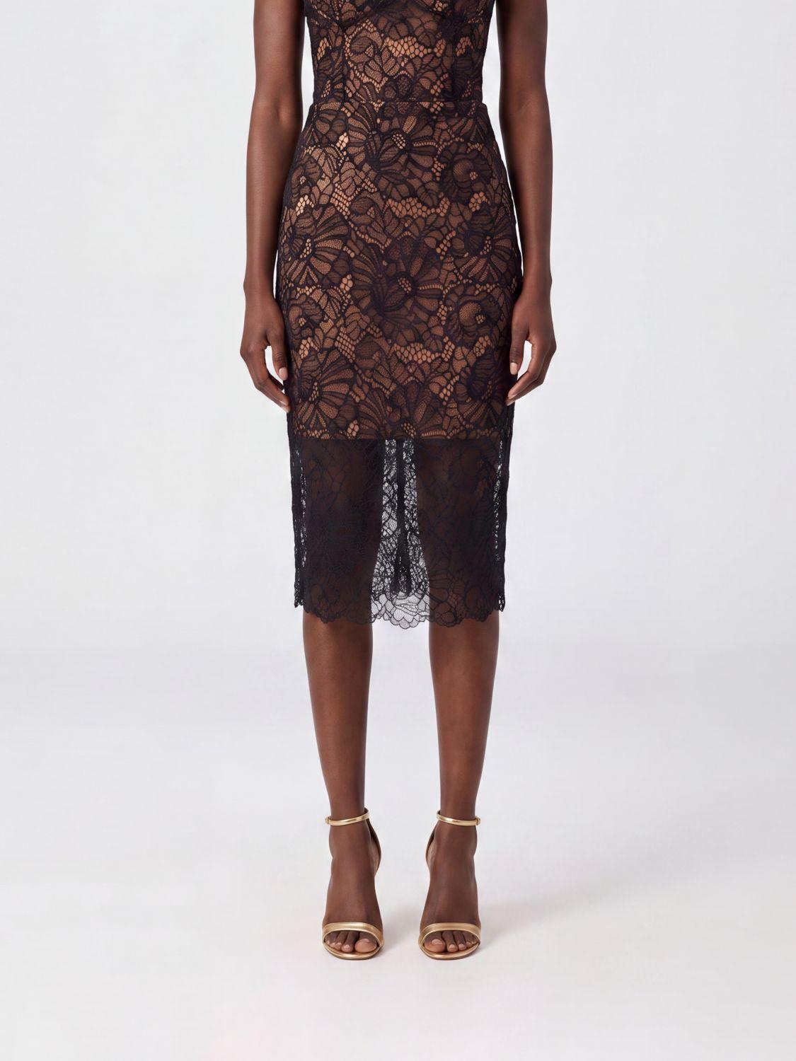 Recycled Lace Midi Pencil Skirt with High-Waisted Design