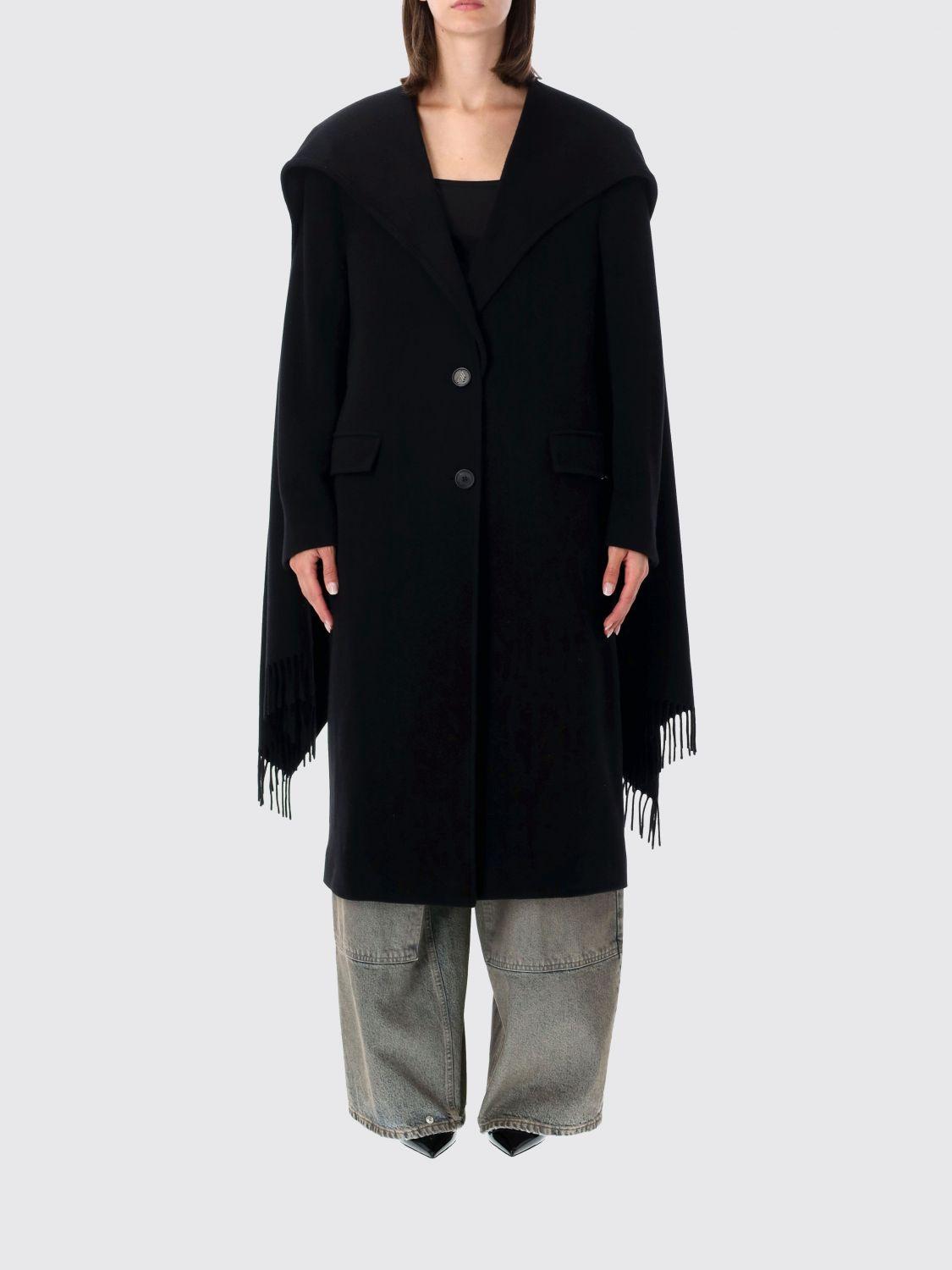 Long Single-Breasted Wool and Cashmere Coat with Fringes and Shawl Collar