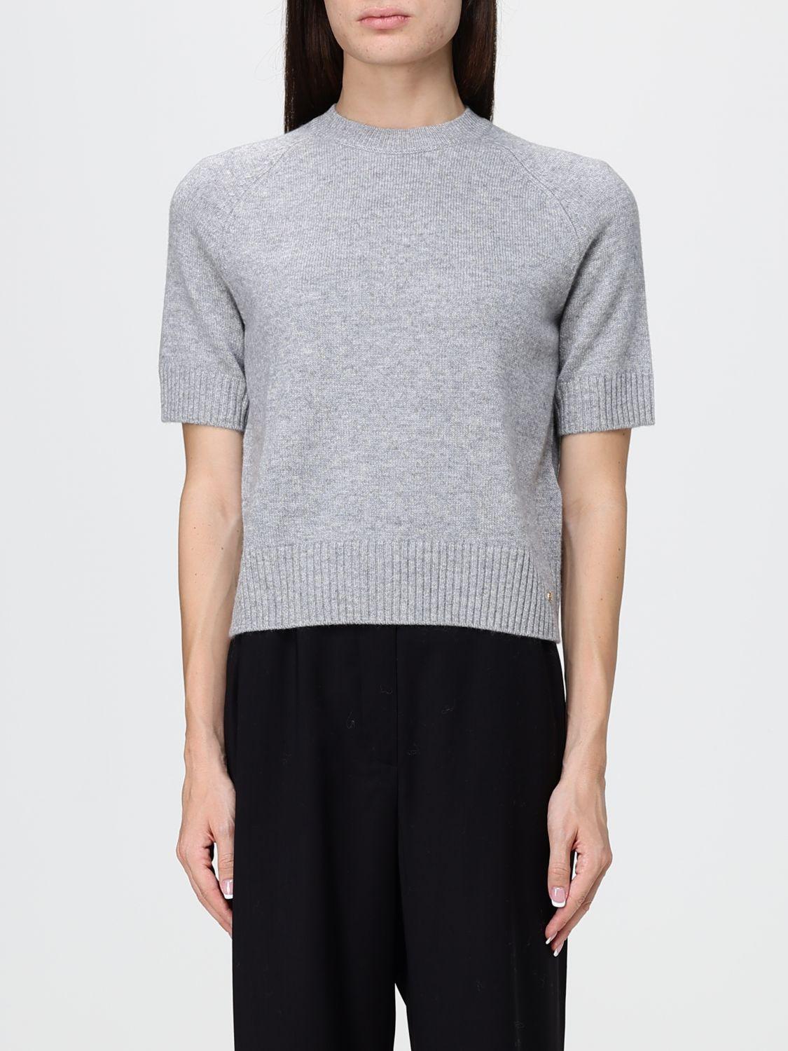 Grey Pure Cashmere Crewneck Jumper with Short Sleeves