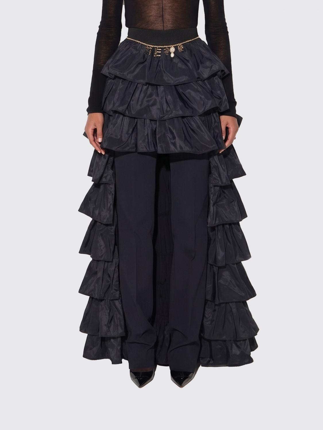 Long Asymmetrical Taffeta Skirt with Ruffles and Jewelled Belt