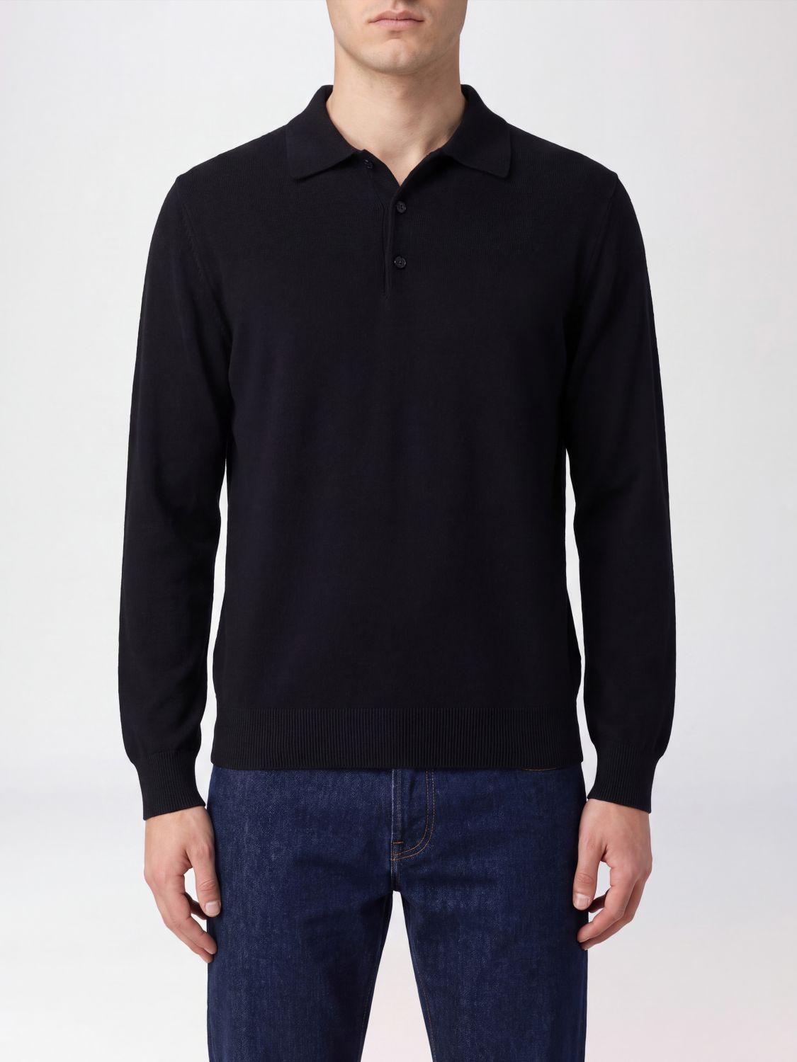 Long-Sleeve 100% Cashmere Polo with Ribbed Collar