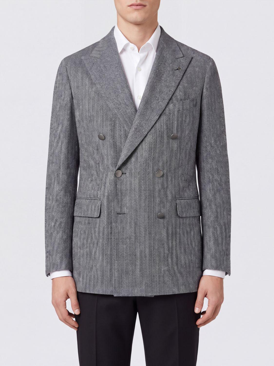 Double-Breasted Virgin Wool and Cashmere Blazer with Peak Lapels