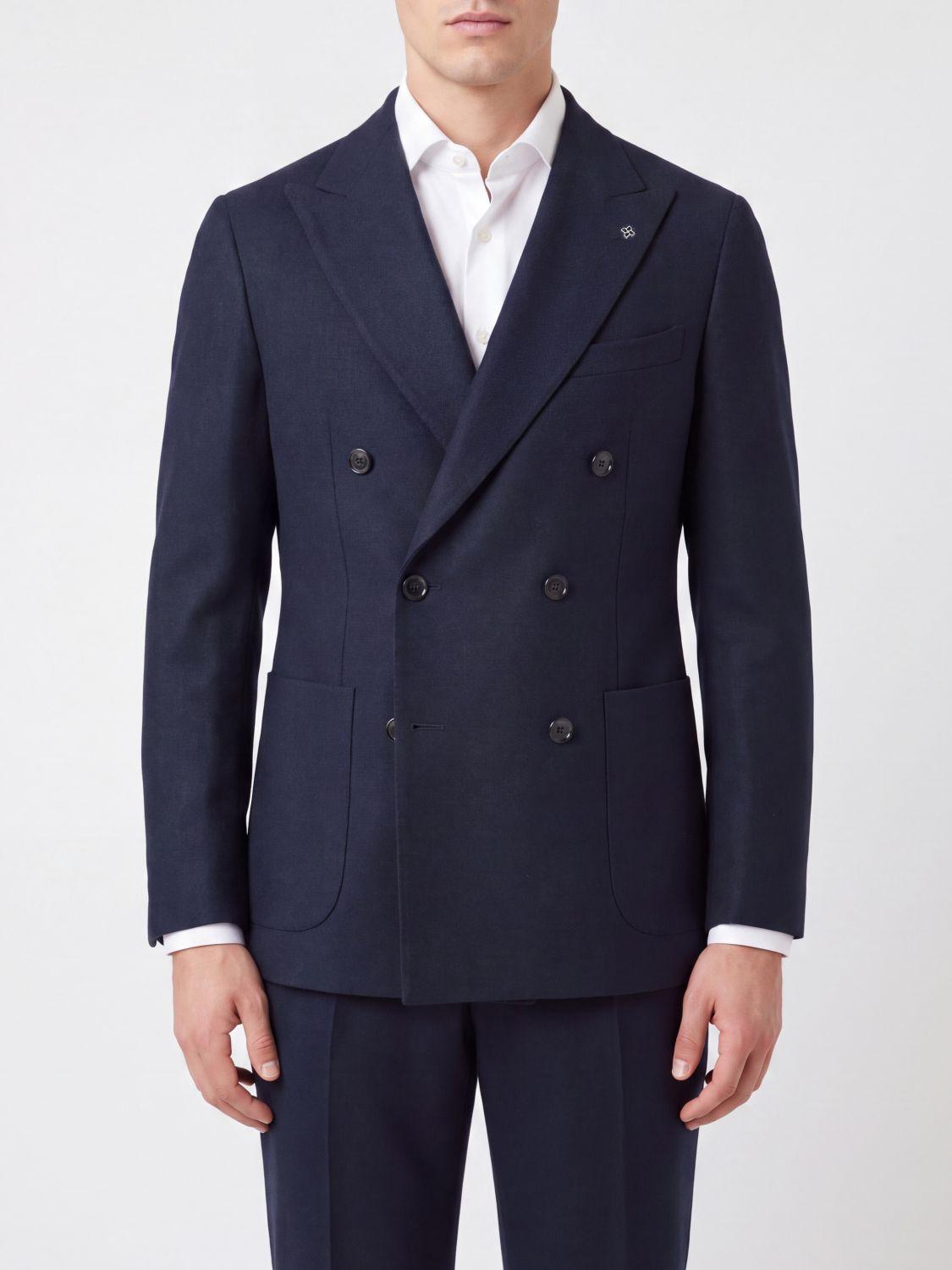 Double-Breasted Blazer in Virgin Wool and Cashmere with Patch Pockets