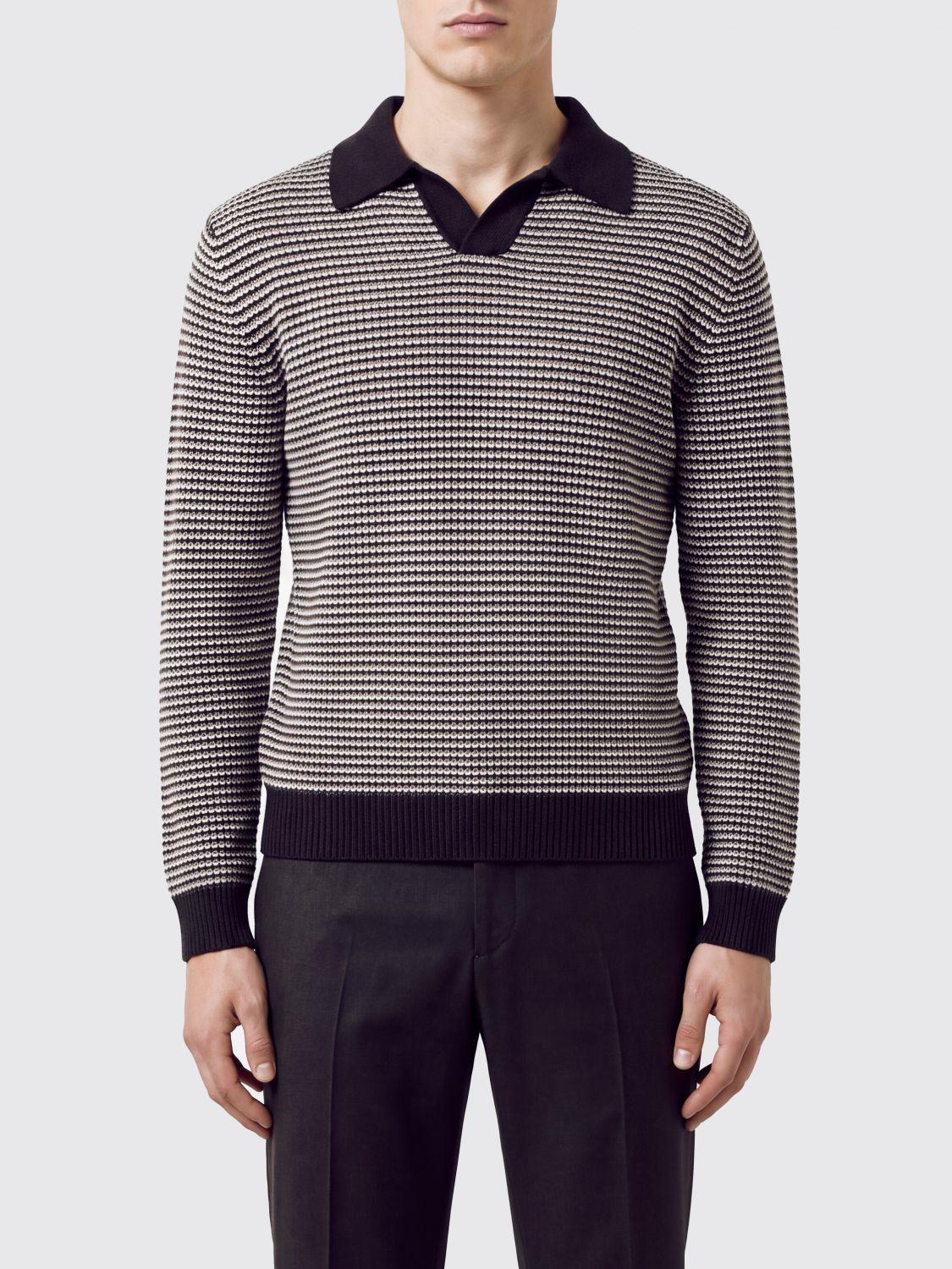 Striped Long-Sleeved Knit Polo in a Wool and Cashmere Blend