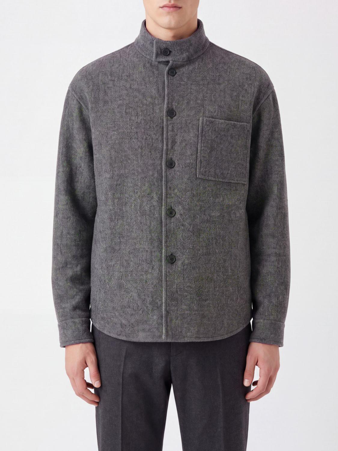 Short Silk and Cashmere Shirt Jacket with High Neck