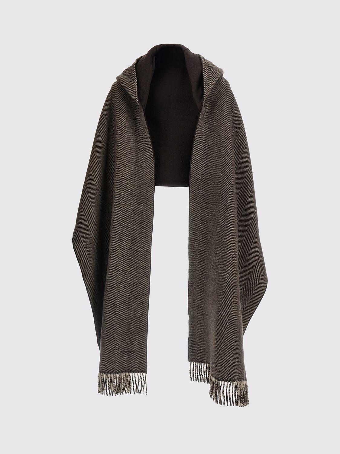 Hooded 100% Cashmere Chevron Scarf with Fringed Hem