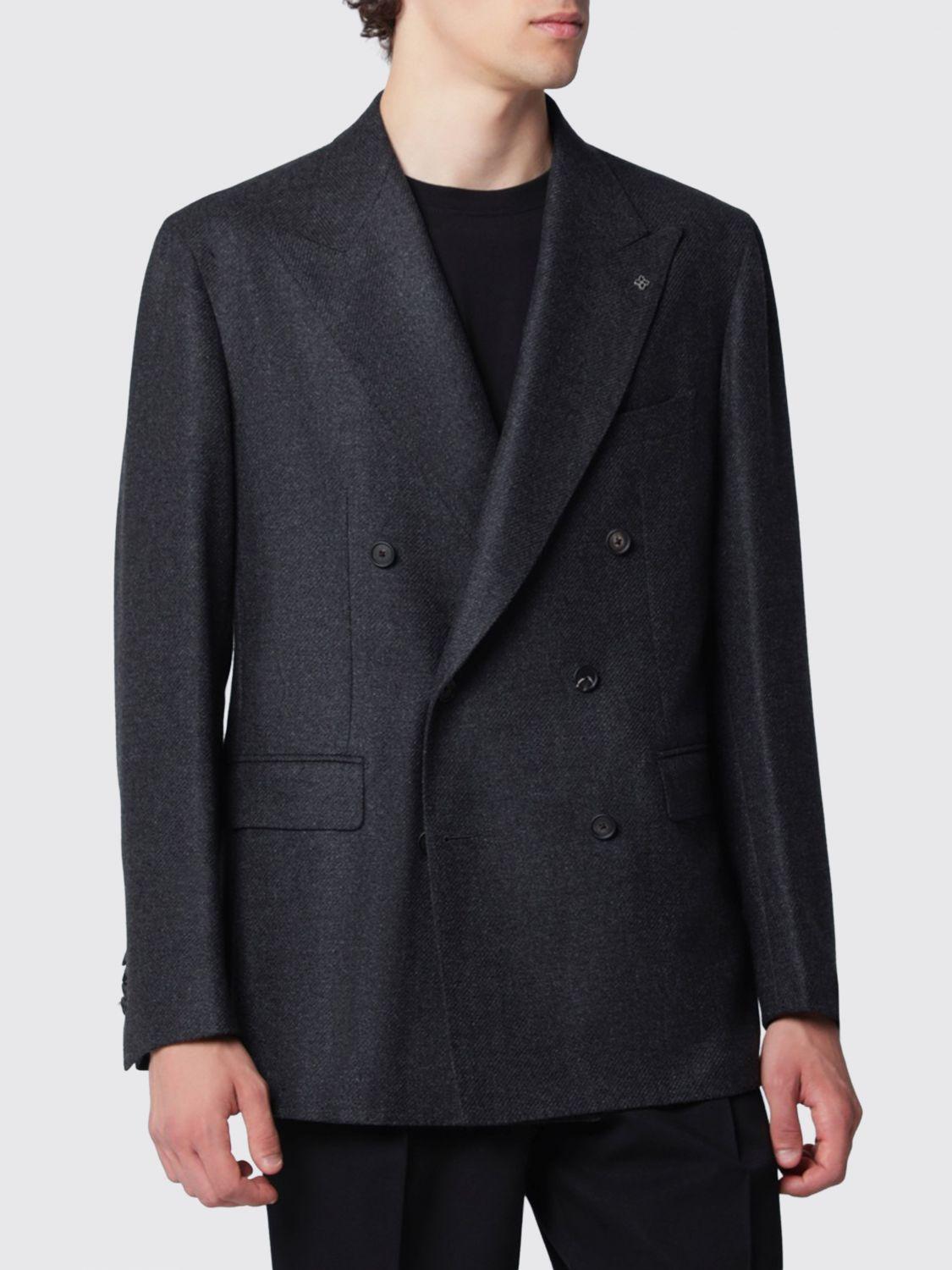 Double-Breasted Blazer in Virgin Wool and Cashmere with Peak Lapels