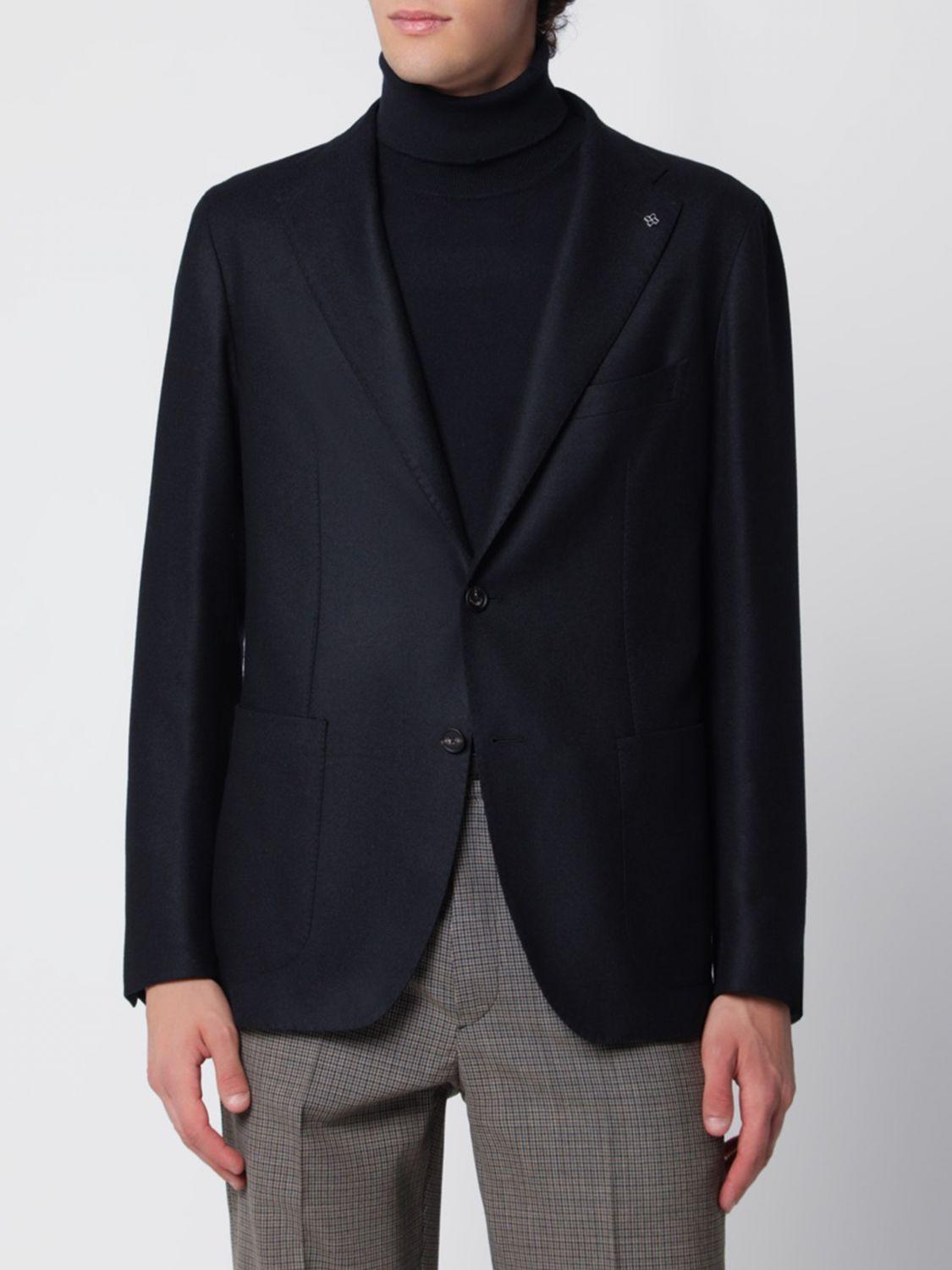 Single-Breasted Blazer in Virgin Wool and Cashmere with Patch Pockets