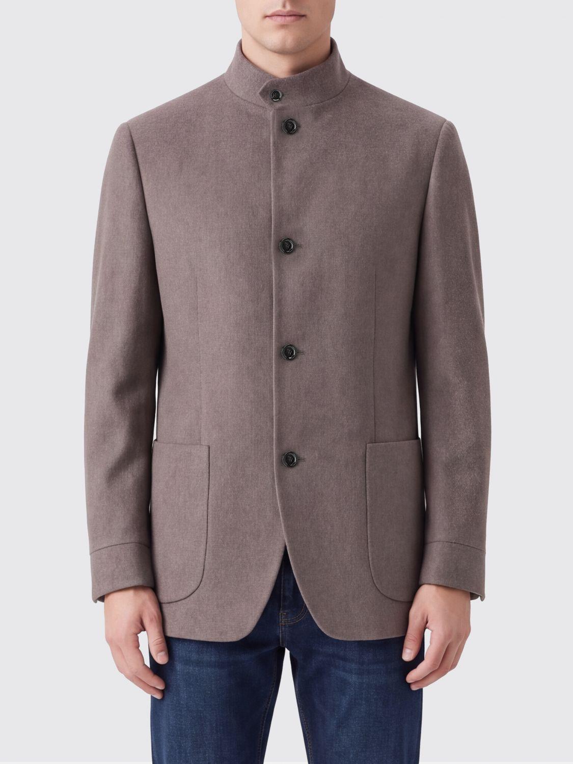 Single-Breasted Cashmere Blazer with High Neck and Patch Pockets