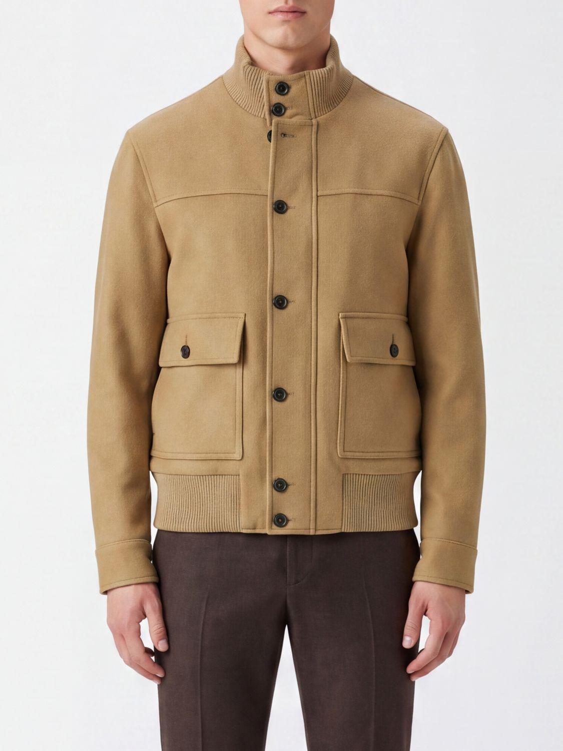 Wool and Cashmere Blend Bomber Jacket with a High Collar