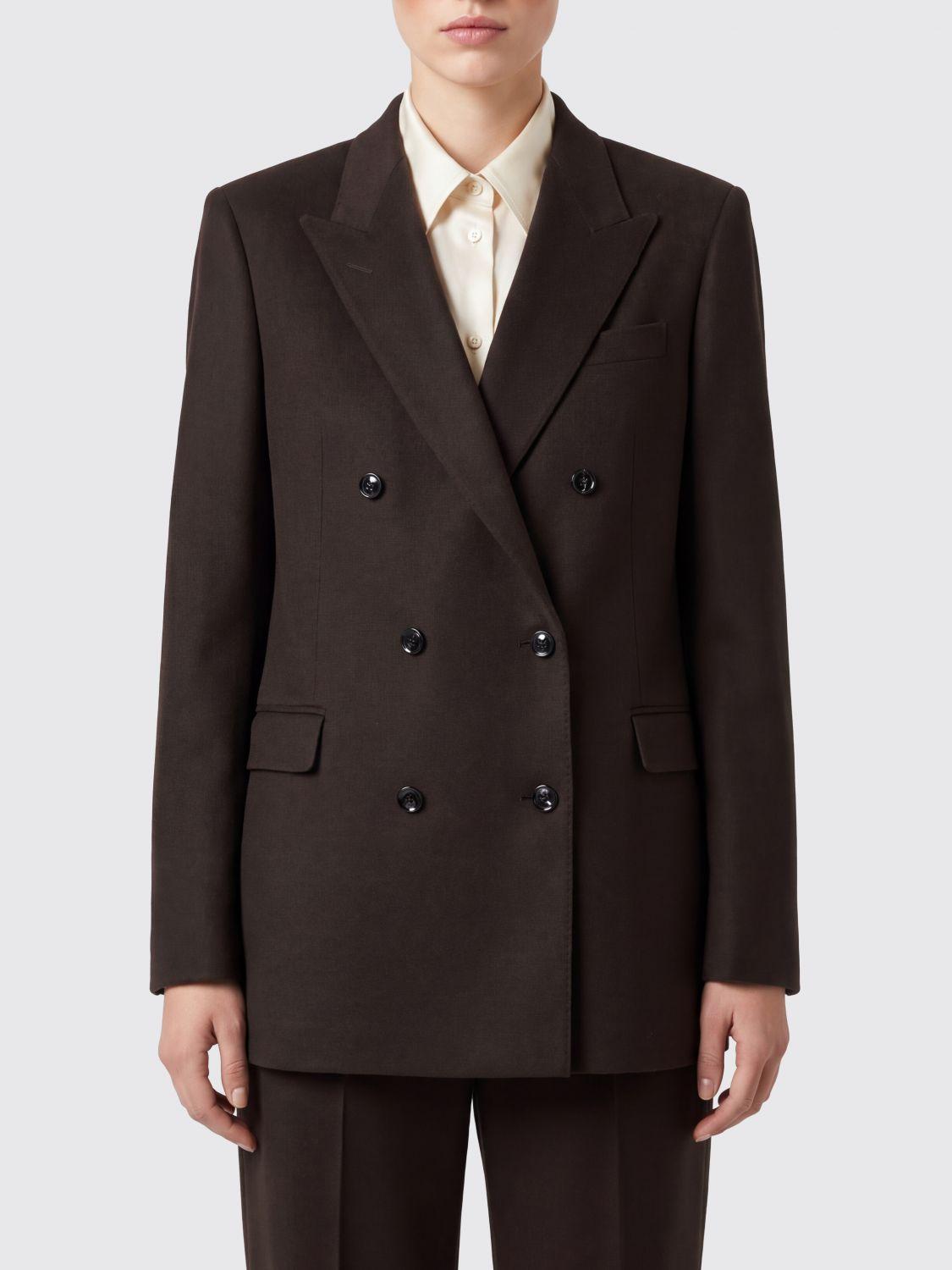 Double-Breasted Blazer in Pure Brown Cashmere with Peak Lapels