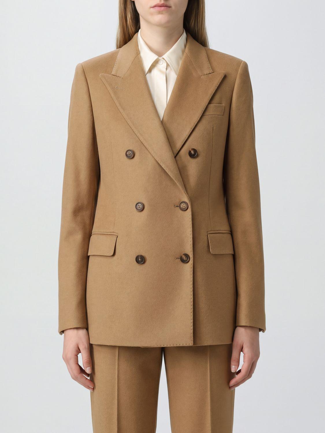 Slim Fit Double-Breasted Blazer in Pure Beige Cashmere with Peak Lapels