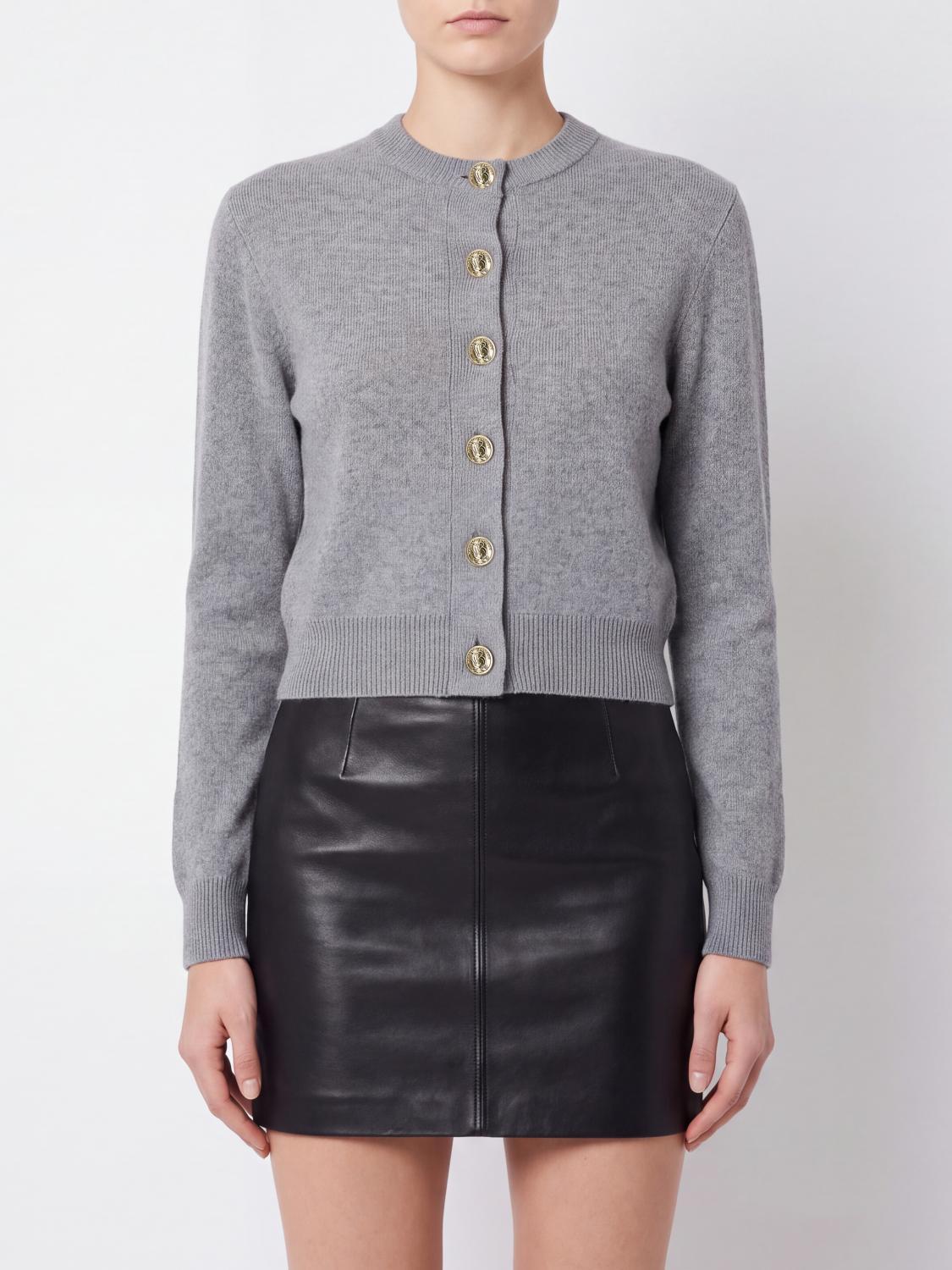 Crewneck Cardigan in Mohair and Cashmere Blend with Buttons