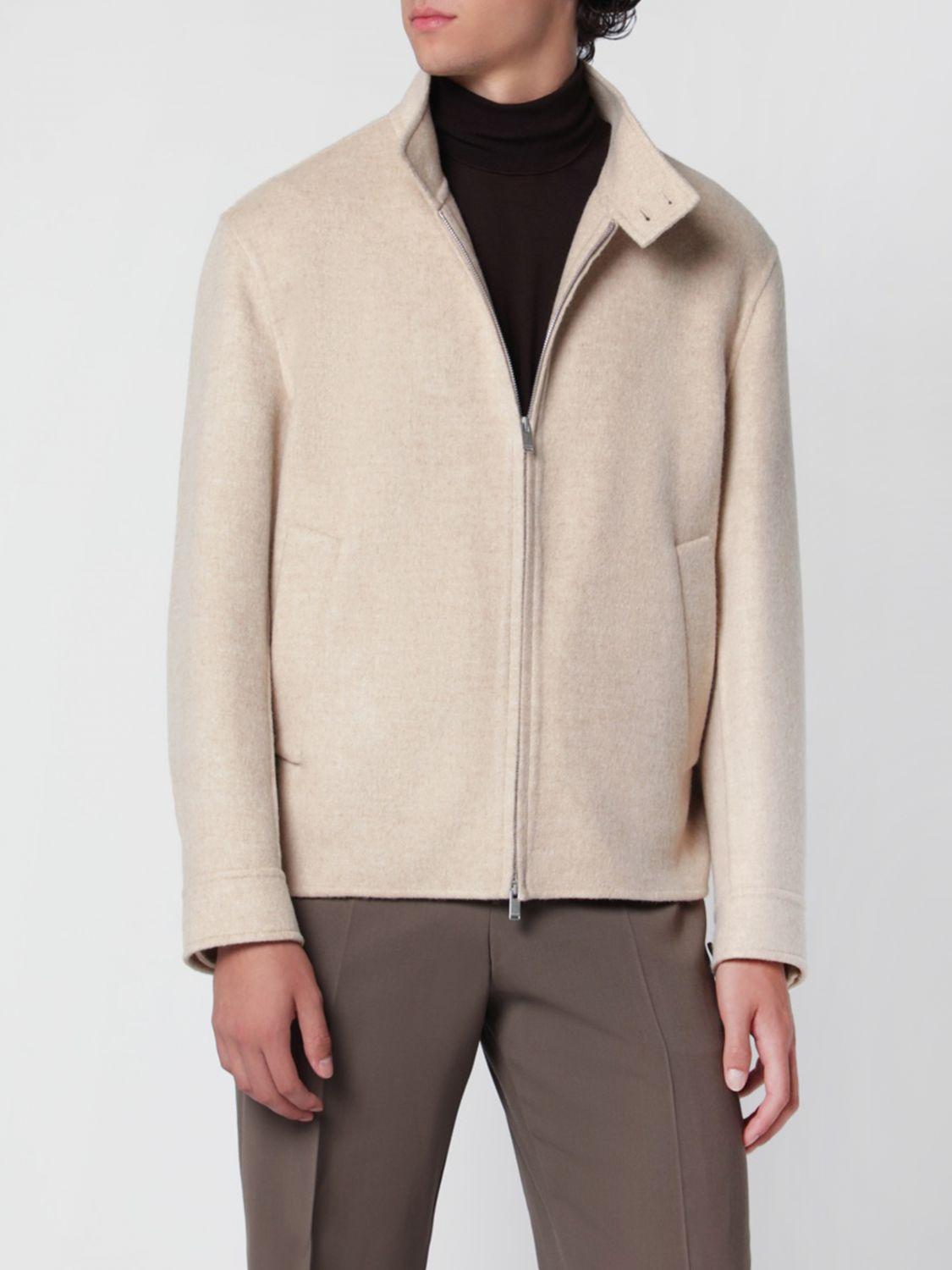 Single-Breasted Short Coat in Wool and Cashmere with High Neck
