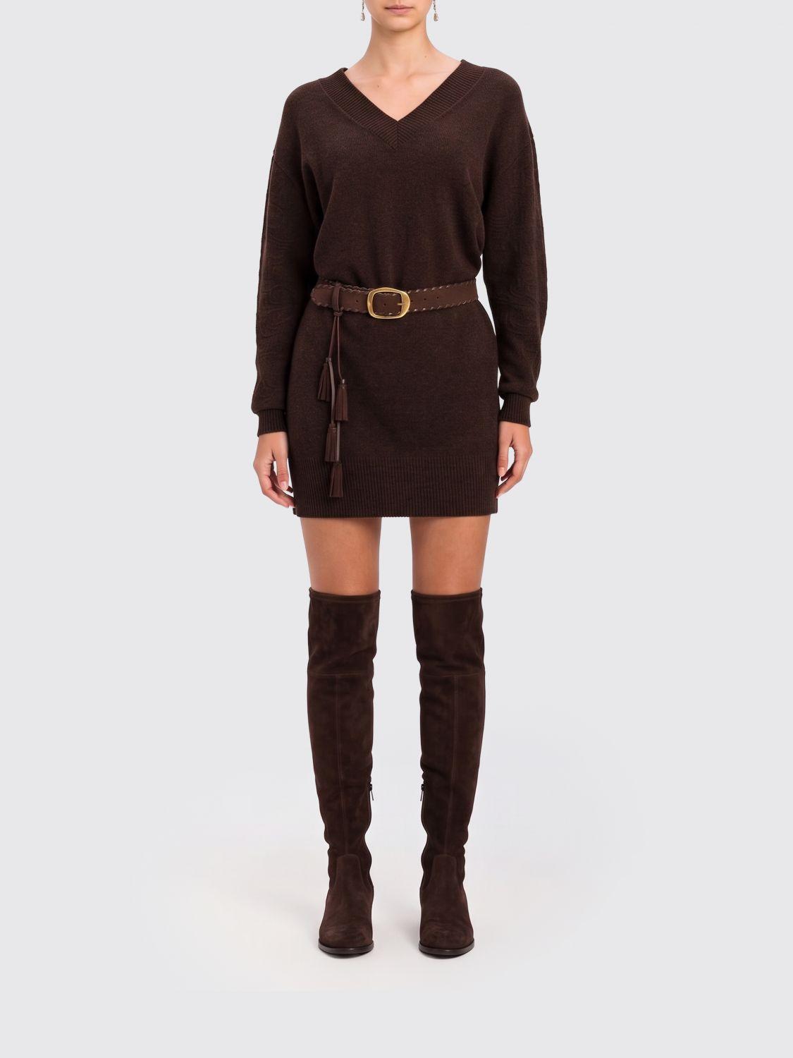Wool and Cashmere Blend Knit Mini Dress with V-Neck