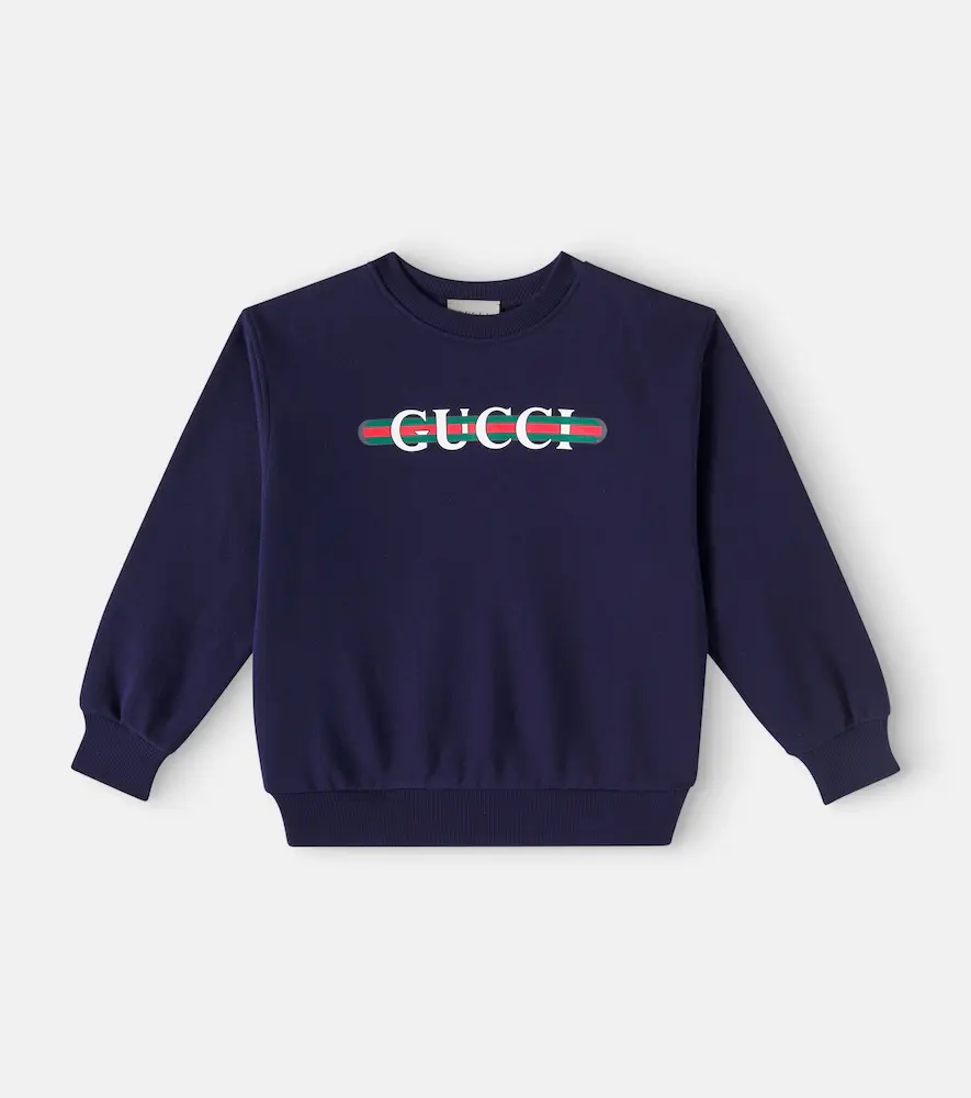 Gucci Kids Web Stripe Logo Cotton Jersey Sweatshirt