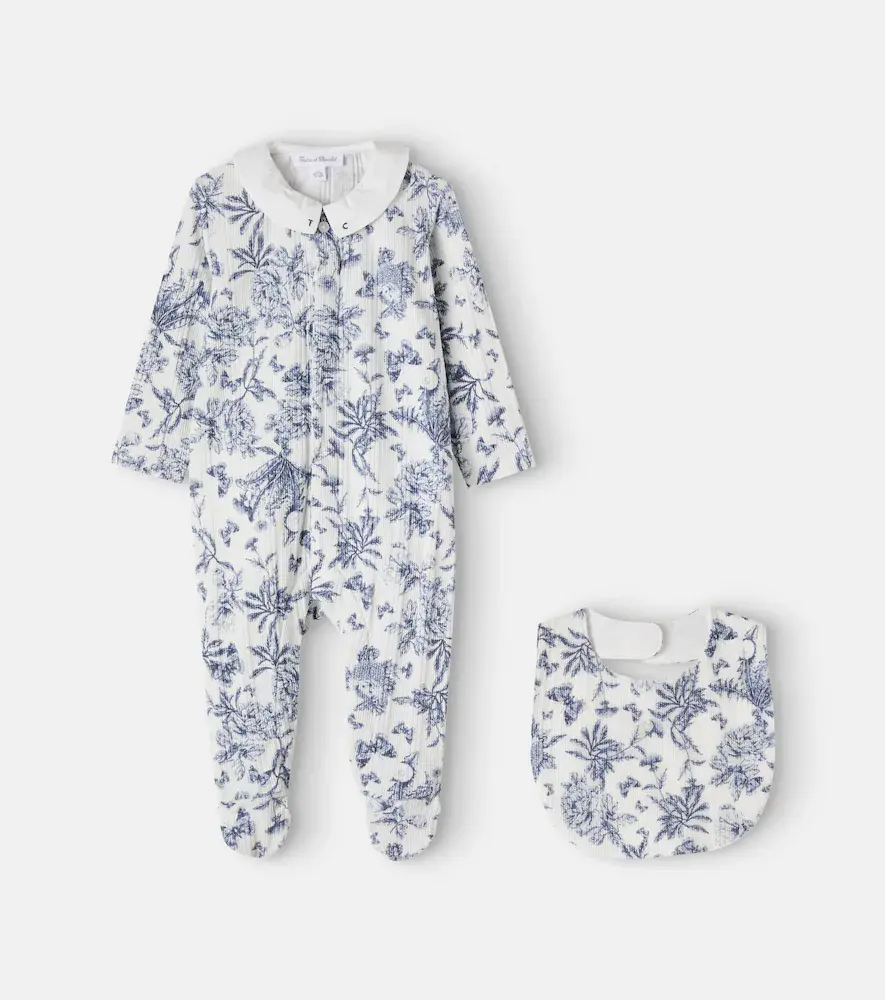Tartine Et Chocolat Floral Cotton-blend Onesie and Bib Set