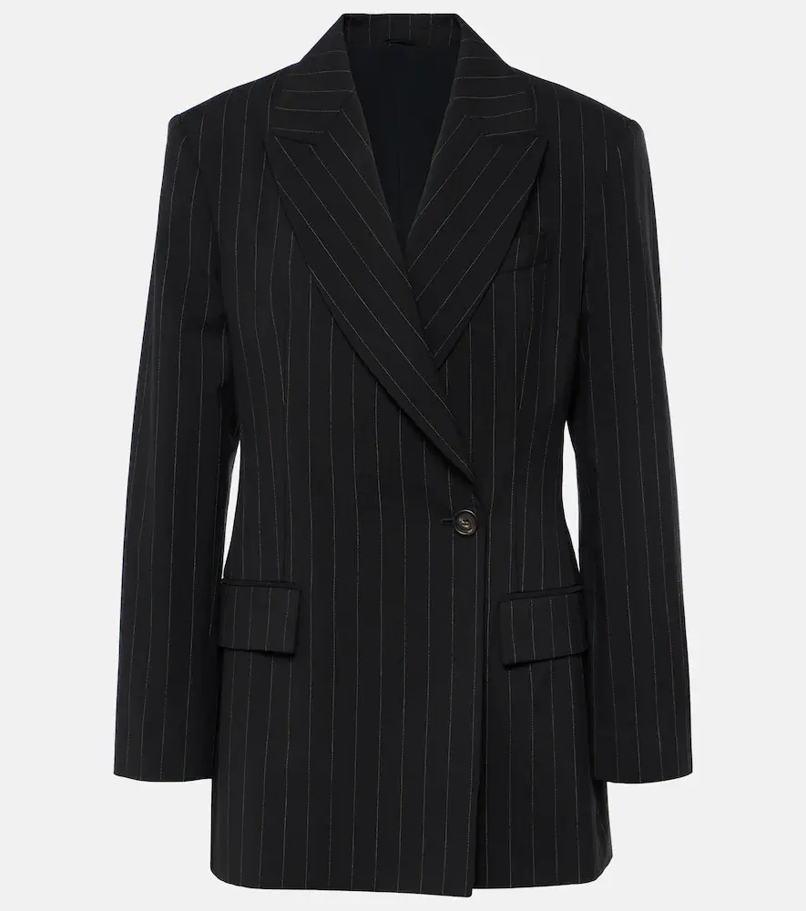 Brunello Cucinelli Pinstripe Wool and Cotton Blazer