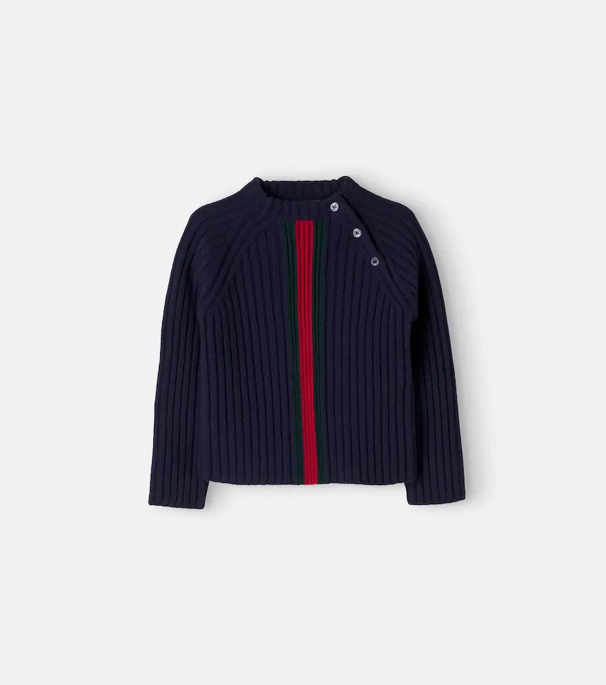 Gucci Kids Baby Web Stripe Jacquard Wool Sweater