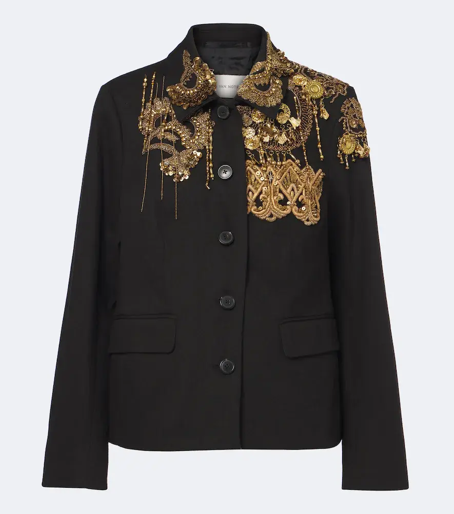 Dries van Noten Embellished Cotton Twill Blazer