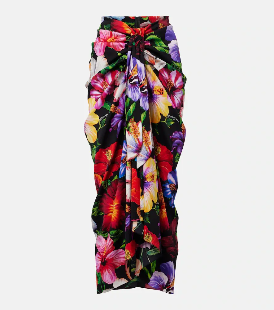 & Gabbana Draped Floral Silk-blend Midi Skirt