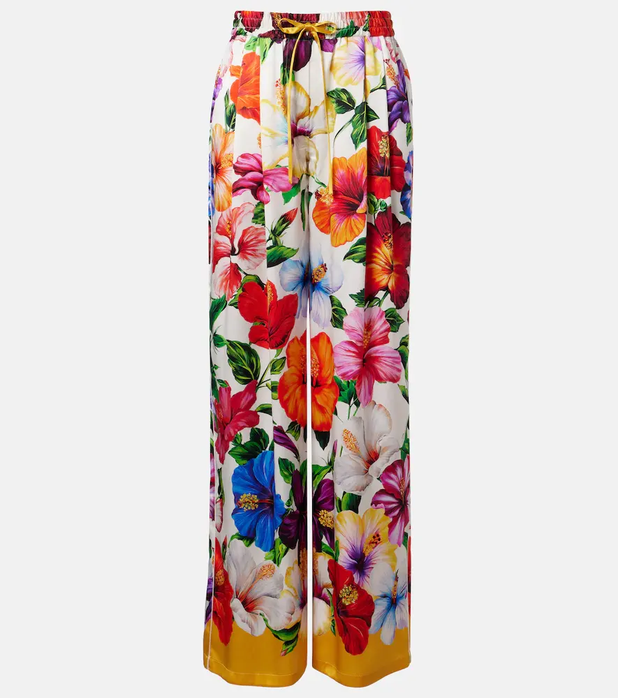 & Gabbana Floral Silk-blend Satin Palazzo Pants