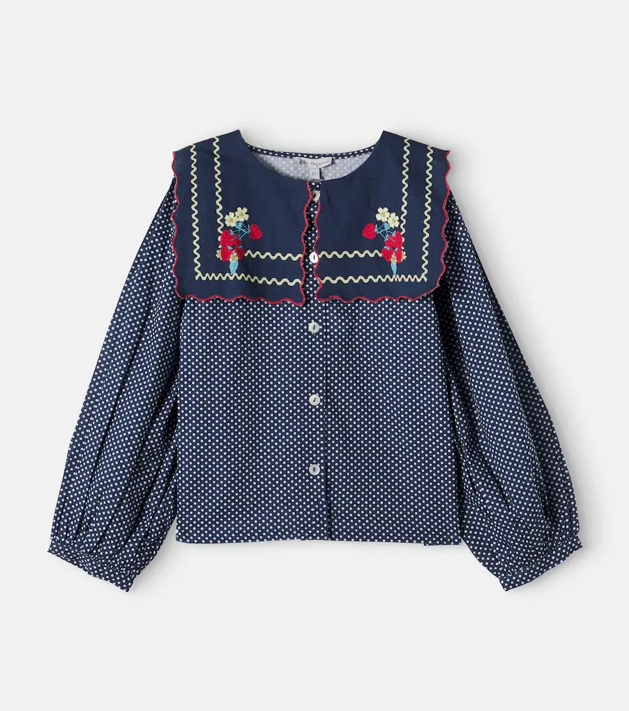 Bebe Organic Constance Embroidered Polka-dot Cotton Blouse