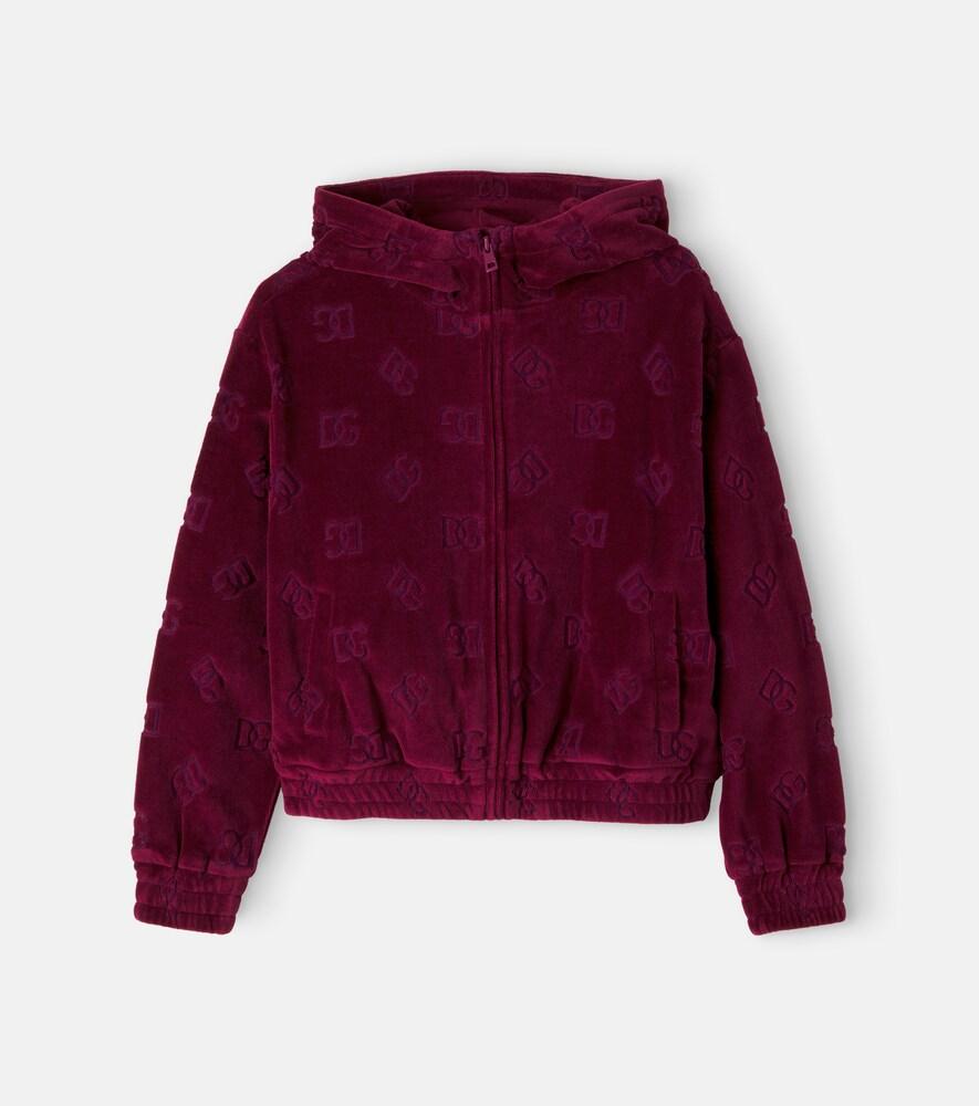 & Gabbana Kids DG Jacquard Cotton Velvet Zip-up Hoodie