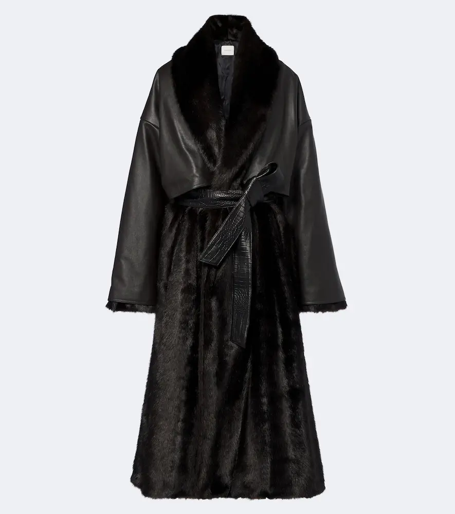 Magda Butrym Belted Leather-trimmed Coat