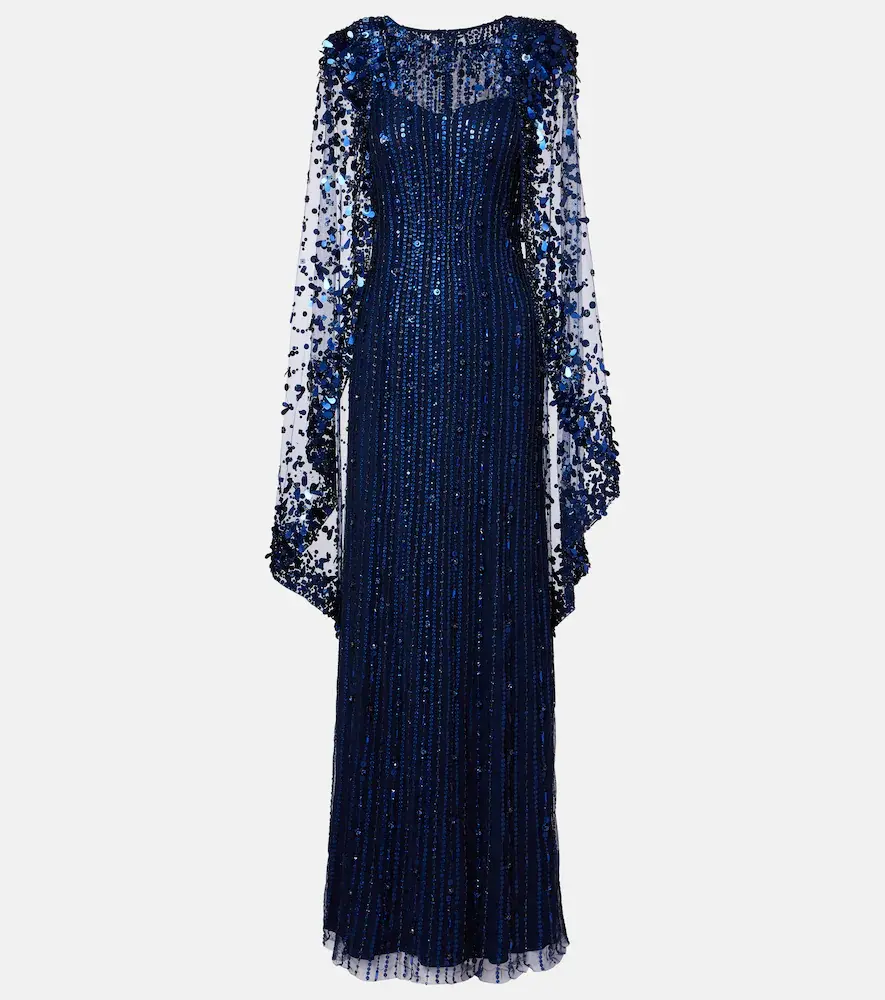 Jenny Packham Caped Embellished Gown