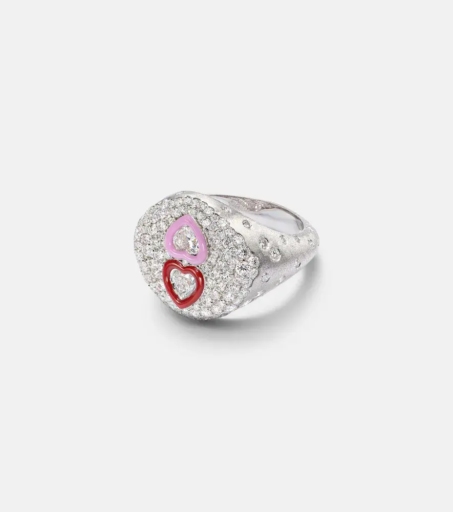 18kt White Gold Ring with Diamonds and Enamel