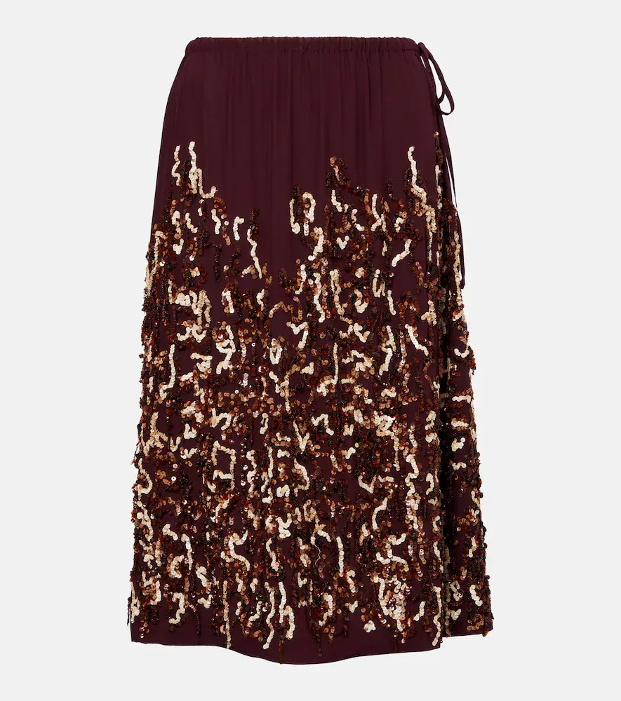 Dries van Noten Sequined Silk Midi Skirt