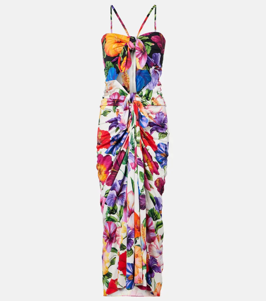 & Gabbana Cutout Floral Gathered Midi Dress