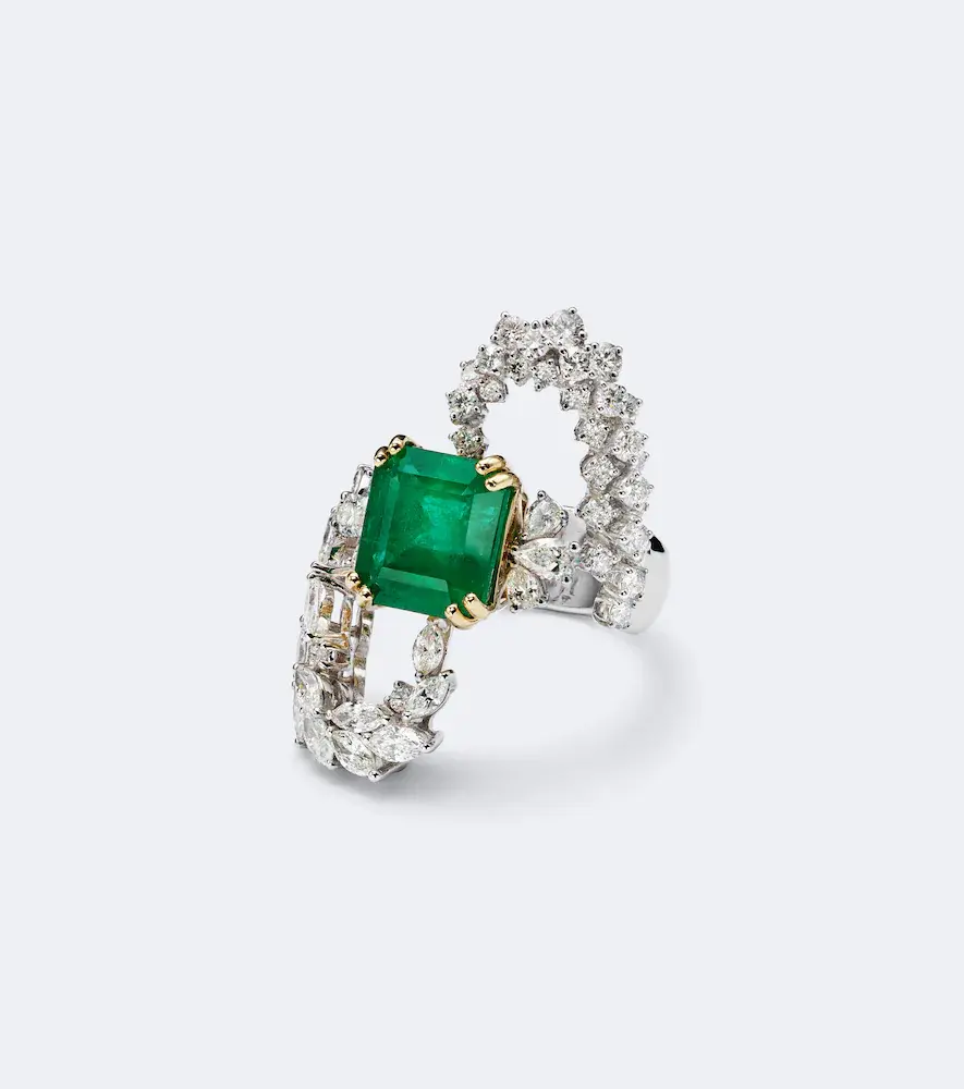 Reign Supreme 18kt White Gold Ring with Emerald and Diamonds