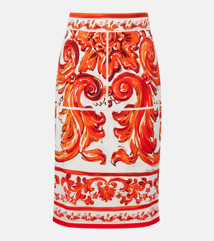 & Gabbana Majolica Silk-blend Charmeuse Pencil Skirt
