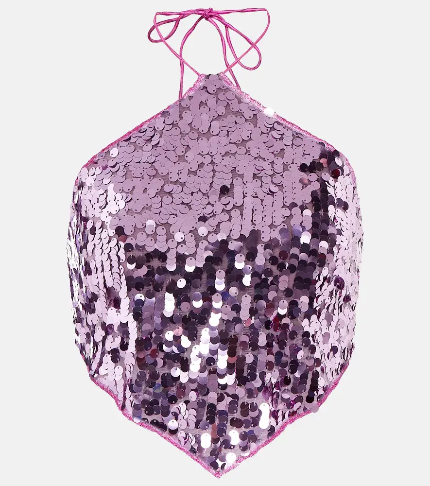 Oseree Sequined Halterneck Crop Top