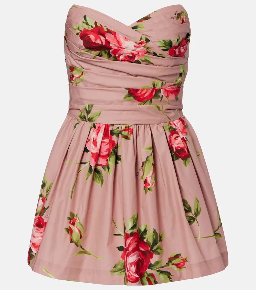 & Gabbana Floral Strapless Cotton Minidress