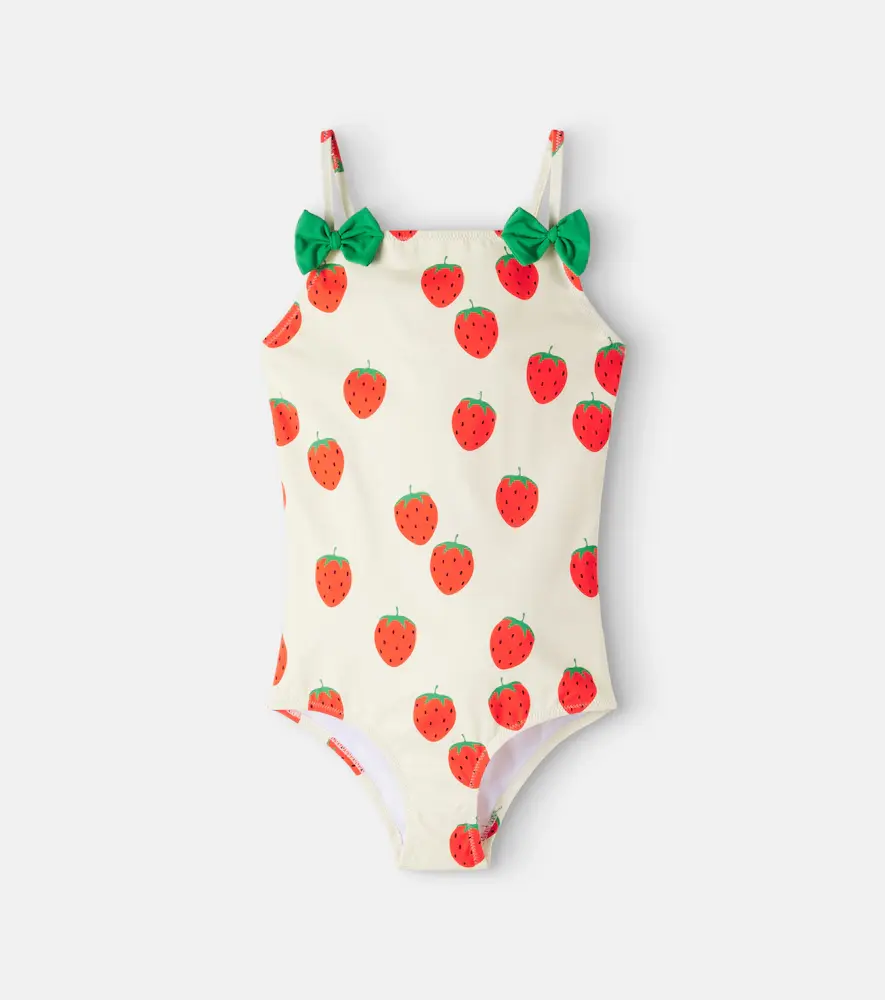 Mini Rodini Strawberries Bow-detail Swimsuit