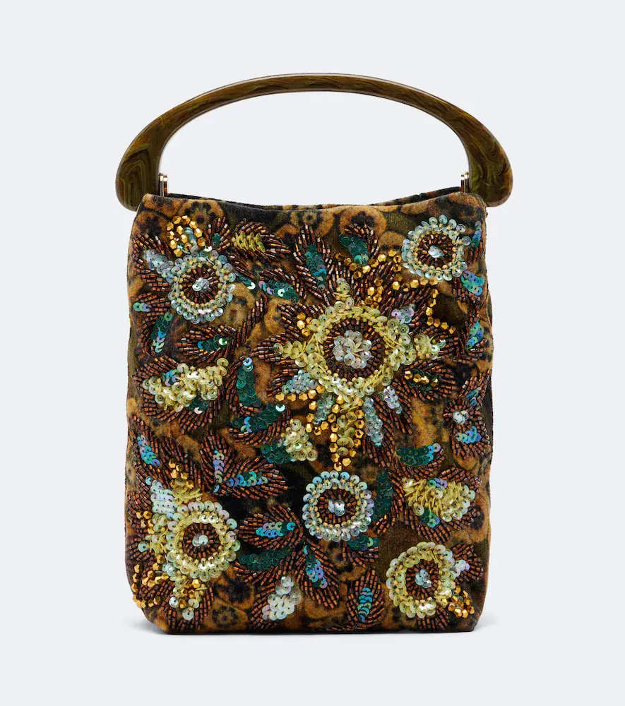 Dries van Noten Embellished Floral Jacquard Top-handle Bag