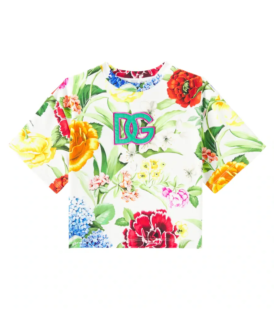 & Gabbana Kids DG Floral Cotton-blend T-shirt
