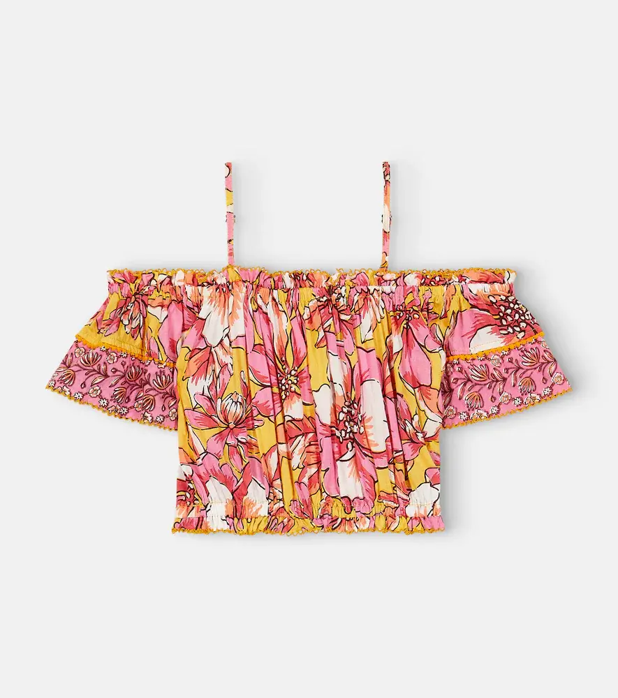 Poupette St Barth Kids Donna Floral Off-shoulder Top