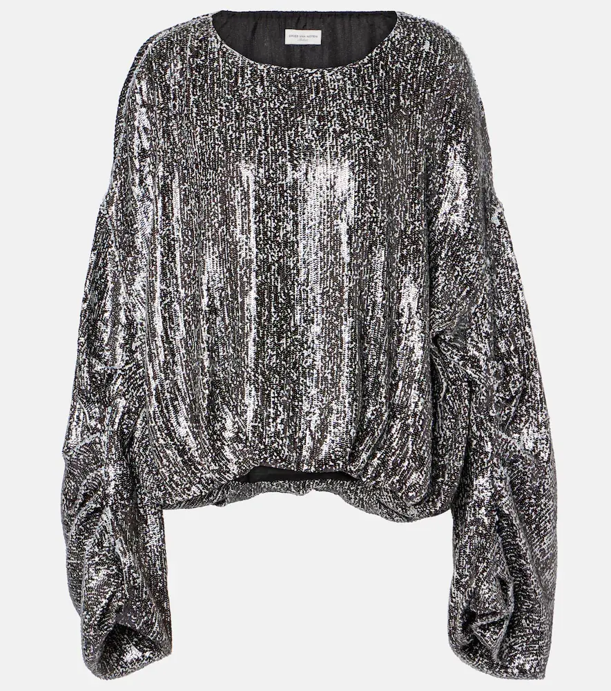 Dries van Noten Sequined Gathered Blouse