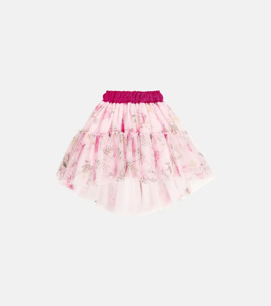 Gathered Floral Tulle Skirt