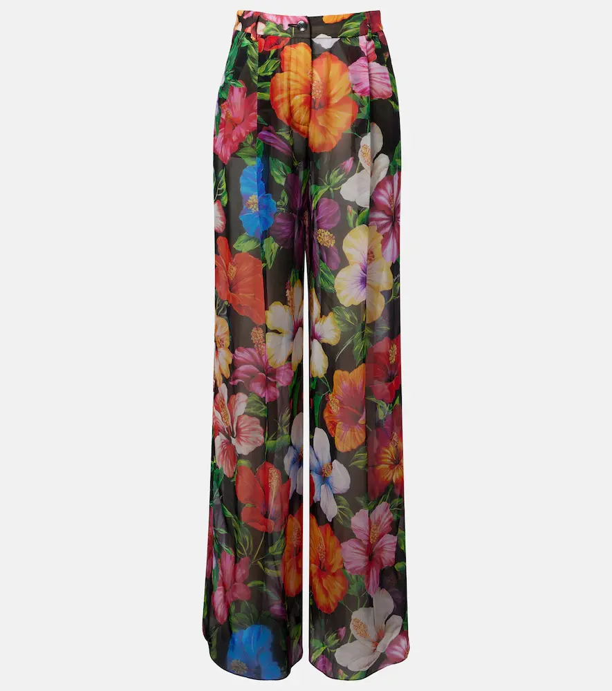 & Gabbana Floral Silk Chiffon Wide-leg Pants