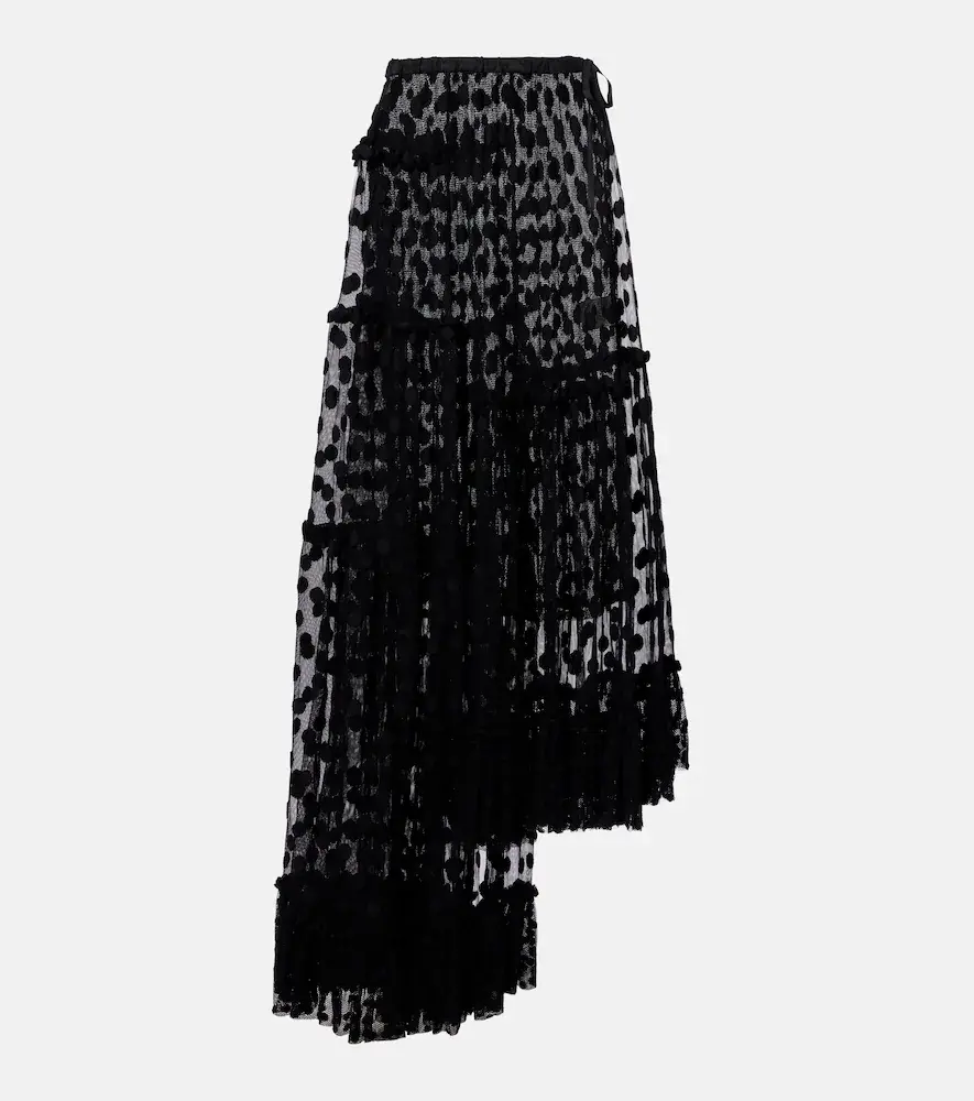 Dries van Noten Polka-dot Asymmetric Cotton-blend Maxi Skirt