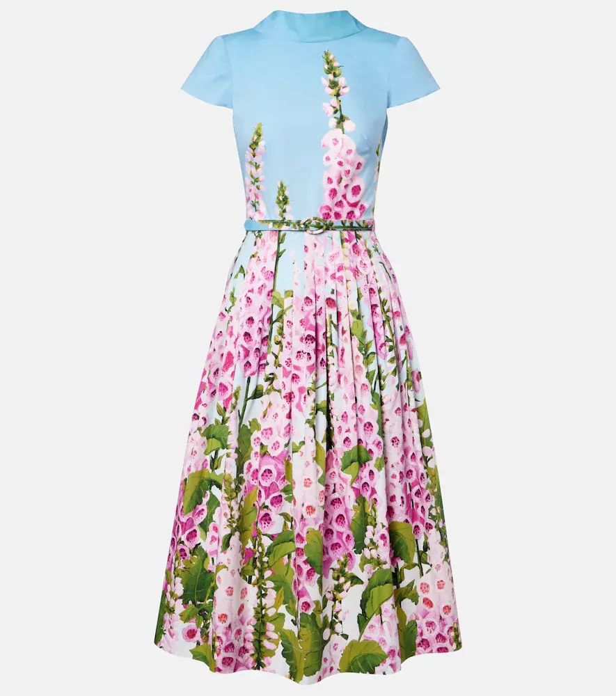 Oscar de la Renta Floral Cotton-blend Poplin Midi Dress