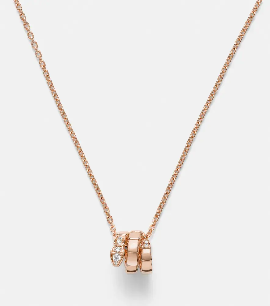 Serpenti Viper 18kt Rose Gold Pendant Necklace with Diamonds