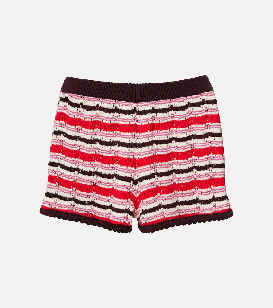 The Attico Striped Crochet Cotton Shorts